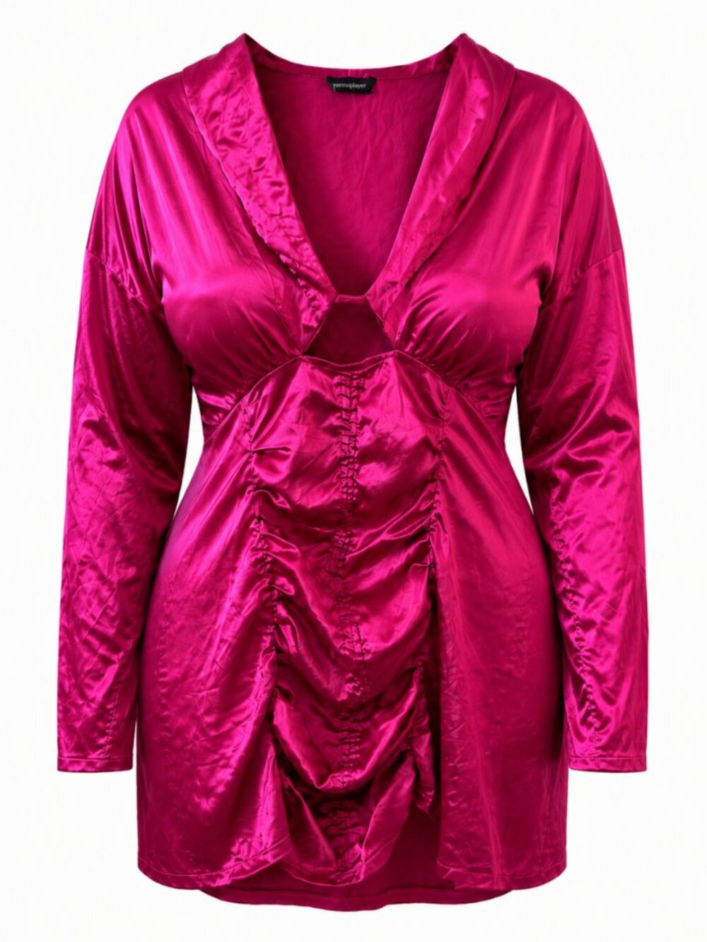 🦋 2/30 NWT PrettyLittleThing Pink Satin Ruched Hooded Mini Dress Size US 18